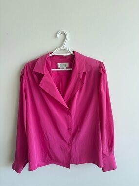 Vintage Bright Pink Button-Front Blouse